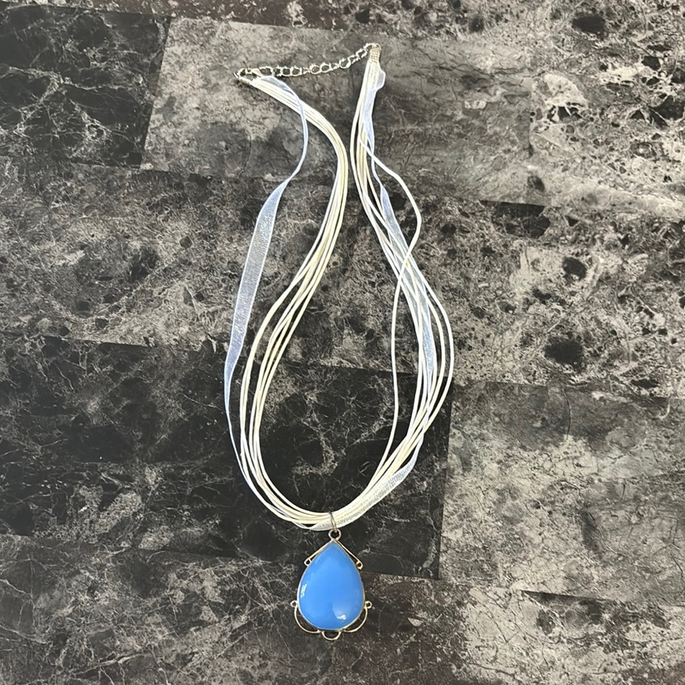Elegant Blue Teardrop Pendant Necklace